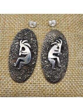 Stunning Sterling Silver Kokopelli Foster Yazzie Navajo Bold Textured Earrings